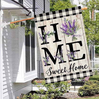 ORTIGIA Spring Summer House Flag 28 x 40 Inch Double Sided Burlap Home Sweet Home Purple Lavender Floral Flower Flag Yard Holiday Outdoor Outside Wedding Anniversary Decoration (Large)