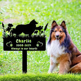 Custom Shetland Sheepdog Dog Memorial Grave Marker,Personalized Pet Dog Memorial Garden Stake,Flora Dog Memorial Plaque Burial Stake Engraved Sign,Dog Sympathy Grave Stake,Dog Statue Headstone
