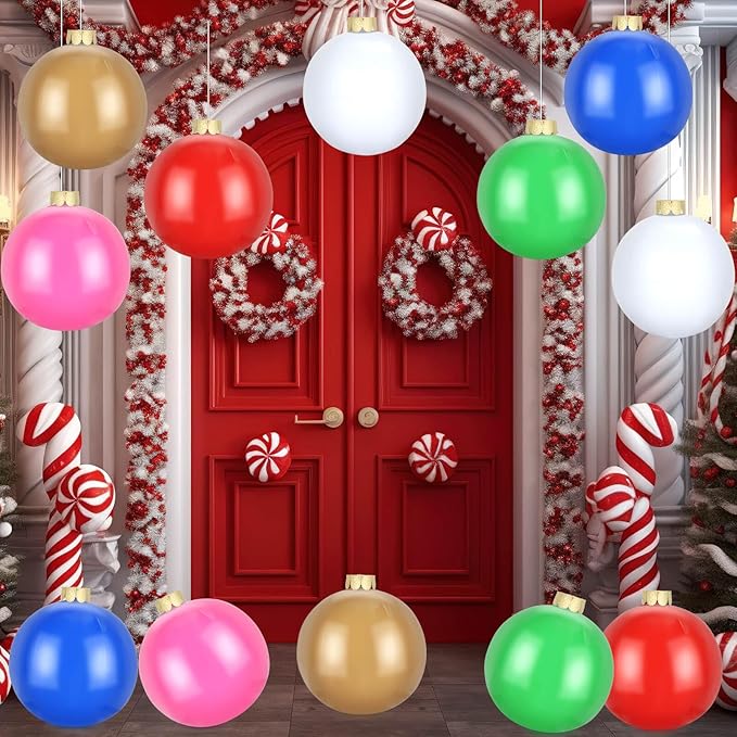 Flasoo 12 Pack Inflatable Christmas Ornaments for New Year Festive, Large Blow up Christmas Balls for Front Door Yard Tree Hanging Decoration (9 Inch)