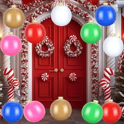 Flasoo 12 Pack Inflatable Christmas Ornaments for New Year Festive, Large Blow up Christmas Balls for Front Door Yard Tree Hanging Decoration (9 Inch)