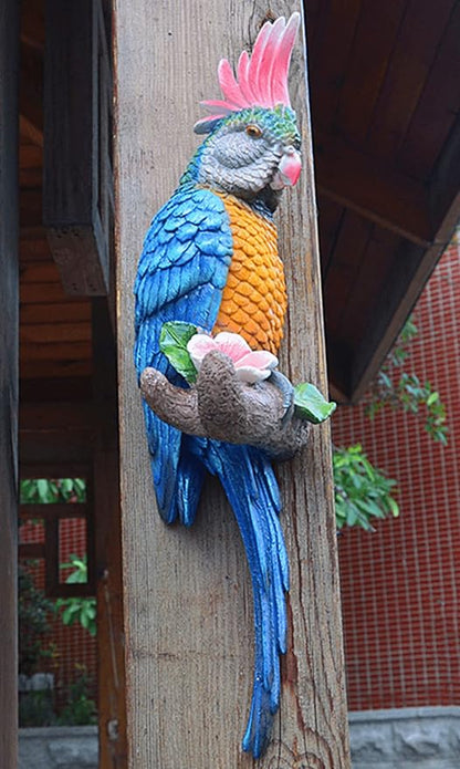 Tropical Hanging Parrot Decor,Real Resin Bird Figurines,Bird Statues,Home Ornament Decor for Tiki Bar,Perfect for Yard Ornaments,Tree Decorations Outdoor,Patio,Lawn,Tree Trunk, Porch