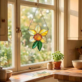 Daffodil March Birth Month Flower Handmade Resin Suncatchers, Artisan Sun Catcher, Flower Suncatchers for Window Hanging, Garden Decor, Gift for Mother's Day Mom Women Grandma Wife