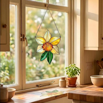 Daffodil March Birth Month Flower Handmade Resin Suncatchers, Artisan Sun Catcher, Flower Suncatchers for Window Hanging, Garden Decor, Gift for Mother's Day Mom Women Grandma Wife