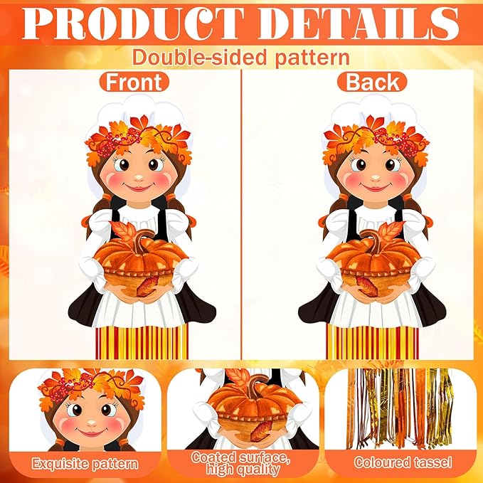DoubleFill 8 Pcs Thanksgiving Pilgrim Outdoor Hanging Decorations with Tassels Fall Autumn Pilgrim Harvest Yard Signs for Farmhouse Festival 3.3 ft Home Lawn Yard Party Supplies Garden Decor