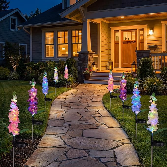 Solar Flower Lights Outdoor - 4 Packs 80 LEDs Upgraded Solar Powered Lights for Garden Patio Yard Pathway Decor - Waterproof Outside Solar Flower Decoration - Gift for Women Mom Grandma