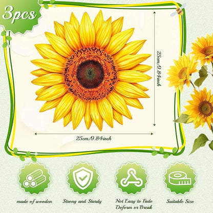 Fiwochic 3 Pack Sunflower Stepping Stones for Garden 9.8 Inch Wooden Dimensional Outdoor Decorative Pavers Stones for Patio Walkway Yard Art Decor, 3 Colorful Color