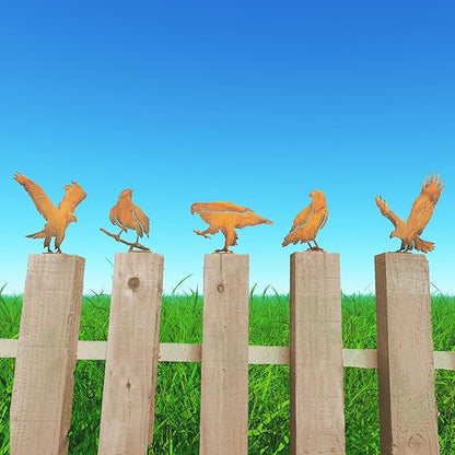 Rusty Birds Decoration (5-Piece Set) – Rusty Birds Fence Decorations Outdoor, Metal Eagle Garden Decor for Patio, Rustic Retro Style, Unique Outdoor Bird Decor,Premium Garden Decor Gifts