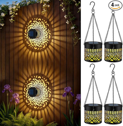 Forlivese 4 Pack Solar Powered Fence Lights, Metal Mandala Solar Lights Outdoor, LED Hanging Solar Lanterns Garden Decor for Yard, Porch, Backyard, Gifts for Mother Grandma, Warm White