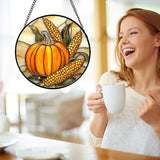 DASTOLL Stained Glass Window Hanging Autumn Harvest Pumpkin Corn 9.8" - Suncatcher Door Garden Kitchen Sunroom Sun Catcher Fall Home Decor Birthday for Mom Grandma Men Woman