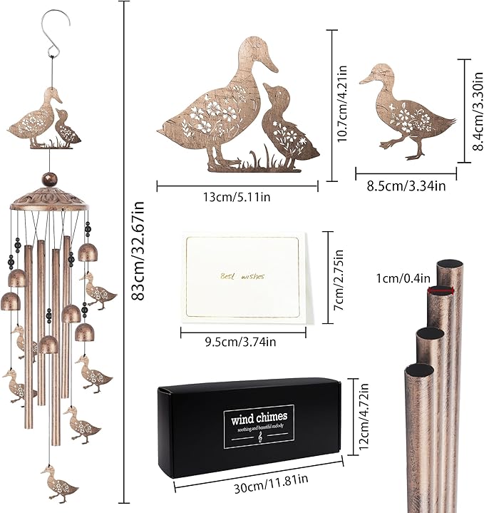 Romart Duck Wind Chimes for Outside, Duck Gifts for Women Men Mom Wife Grandma Birthday Sympathy Memorial Windchimes for Outdoors Indoors, Garden, Patio, Home, Porch, Yard Decorations