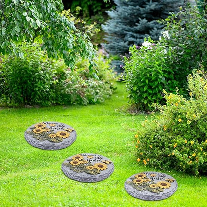 Welcome to My Garden Stepping Stone Outdoor, Butterfly Flower Stone Statue for Garden, Funny Stepping Stone for Yard, Balcony, Patio, Lawn Decorative, Spring in Garden Collection (Daisy)
