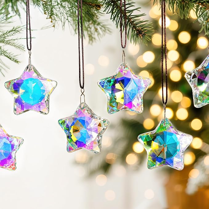 H&D HYALINE & DORA 2 Pack Crystal Sun Catcher Star Prisms 2" AB Colored Hanging Crystals for Window Rainbow Maker Glass Prisms Suncatchers for Home Garden Christmas Decor