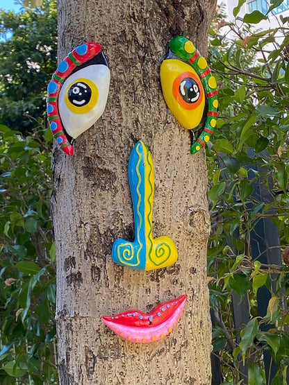 Tree Face Decor Outdoor, Cute Tree Faces Colorful Funny Outdoor Tree Faces Decor Creative Faces for Trees Garden Yard Tree Art Unique