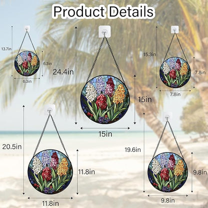 DASTOLL Stained Glass Window Hanging, Colorful Hyacinth Flowers Suncatcher for Doors Window Home Plant Sun Catchers Decoration Mother's Day Birthday Gifts for Women, Men, and Mom 11.8x11.8 in