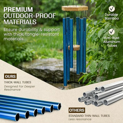 UpBlend Deep Tone Wind Chime – Outdoor Sympathy & Memorial Gift for The Loss of a Loved One, Memorial Wind Chimes, Thoughtful Sympathy Gift for Bereavement and Remembrance. 29" Blue
