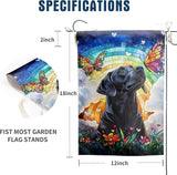 Stained Glass Black Lab Garden Flag for Outside 12x18 Double Sided Small Rainbow Bridge Labrador Dog Memorial Yard Banners Bereavement Pet Sympathy Gift
