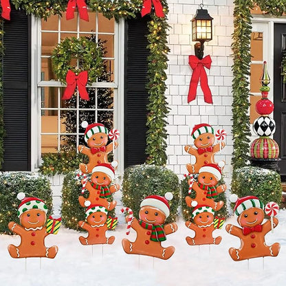 3 Pack Metal Christmas Yard Signs Decor for Multiple Stacked,Voumsil Christmas Yard Stakes with Gingerbread Man Fall Yard Decor for Outside Garden Yard Lawn Porch
