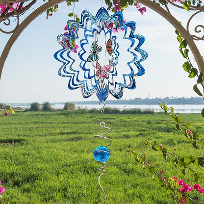 Butterfly Wind Spinner - 12inch Laser-Cut Stainless Steel Wind Spinners | 3D Kinetic Garden Decoration & Yard Art for Outdoor | Butterfly Gifts for Women, Mother, Wife, Grandma & Holidays