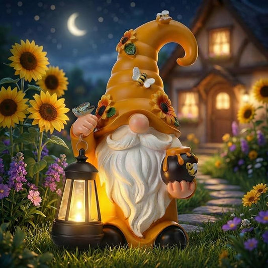 VIHOSE Solar Garden Gnomes Outdoor Decor 8'' Spring Resin Gnome Figurine Holding Lantern with Solar LED Lights for Yard Patio Lawn Decorations Best Gifts for Mother's Day Housewarming