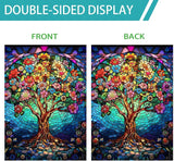 Floral Tree of Life House Flag 28x40 Inch Double Sided Outside, Stained Glass Spring Summer Large Burlap Yard Flag Double Sided Outdoor Decoration