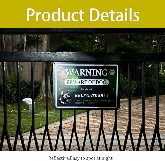 Large Beware of Dog Sign Keep Gate Shut Do Not Enter Signs, 14"x10".04"Metal Heavy Duty Wall Decor, Reflective Aluminum,UV Ink Printing,Weatherproof for Indoor/Outdoor with Easy Mount, 2 Pack