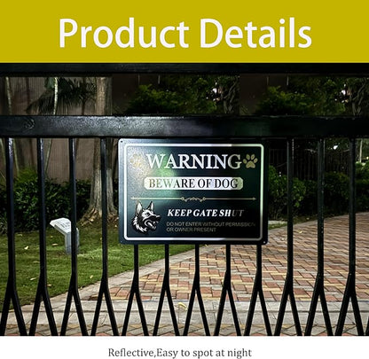 Large Beware of Dog Sign Keep Gate Shut Do Not Enter Signs, 14"x10".04"Metal Heavy Duty Wall Decor, Reflective Aluminum,UV Ink Printing,Weatherproof for Indoor/Outdoor with Easy Mount, 2 Pack