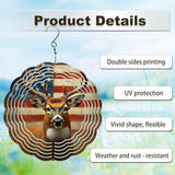 Deer American Flag Wind Spinners Outdoor, Hanging Wind Spinner for Garden Decoration, 8 inch 3D Stainless Steel Metal Wind Sculpture for Indoor/Outdoor Decor