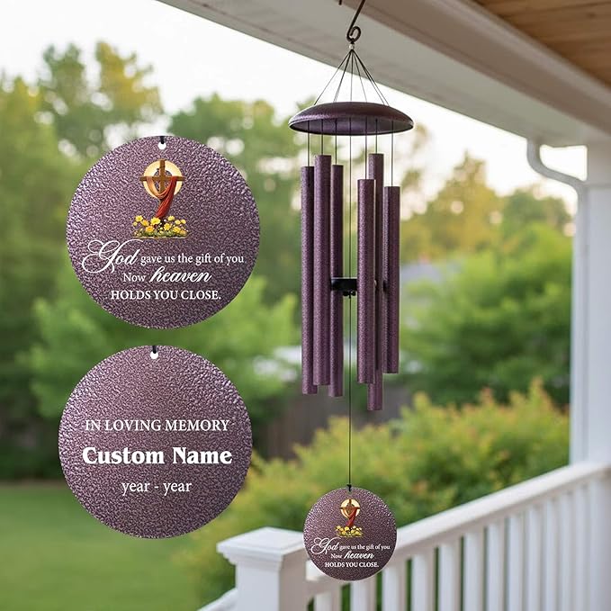 Personalized Memorial Wind Chimes for Loss of Loved One, Sympathy Gifts for Loss Mother Father Sister, Deep Tone Windchime for Outside Garden,Produced in USA