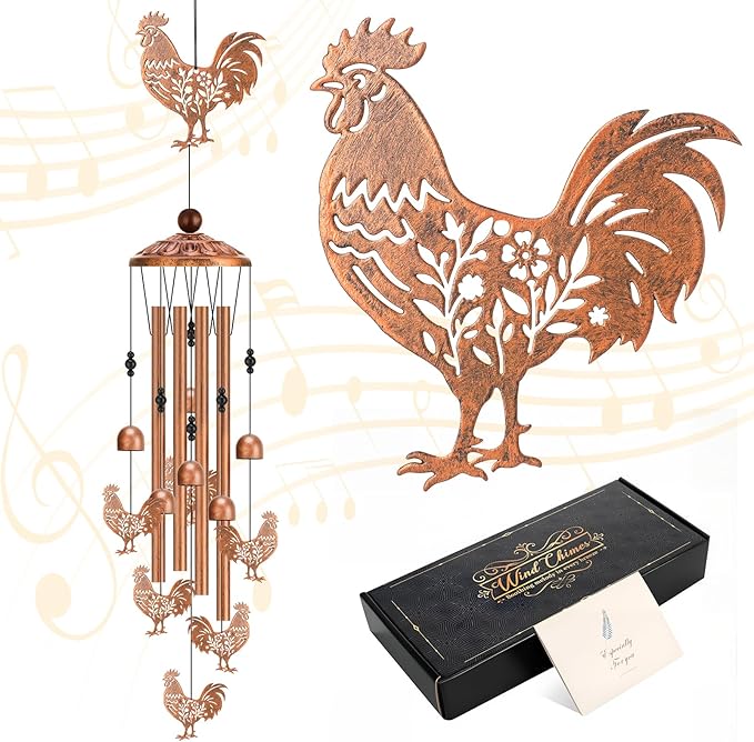 Chicken Wind Chimes for Outside Metal Windchimes Rooster Gifts for Women Men Garden Decor for Patio Yard Memorial