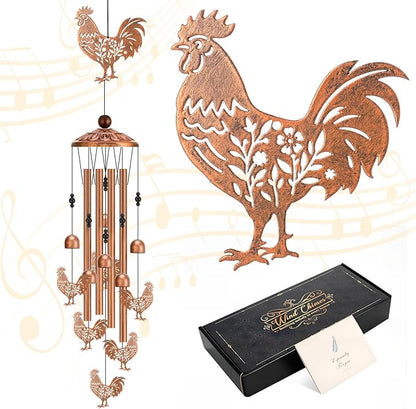 Chicken Wind Chimes for Outside Metal Windchimes Rooster Gifts for Women Men Garden Decor for Patio Yard Memorial