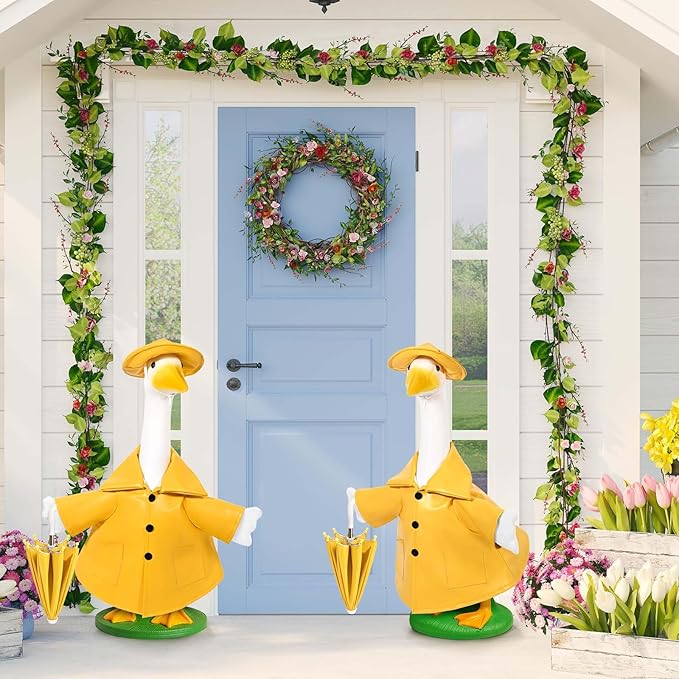 Raincoat Goose Outfits Porch Goose Spring Outfit Goose Raincoat Clothes with Umbrella Hat Fits 23" Geese Statue for Spring Summer Garden Lawn Patio Yard Outdoor Decor (Yellow)