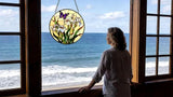Funoasis Stained Glass Window Hanging 6.3 Inches Suncatcher - Beautiful Irises and Butterfly Ornaments Sun Catcher Home Decor Women Birthday