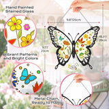 Butterfly Stained Glass Window Hanging 9.8 Inch Colorful Flower Suncatcher Decor for Window Door Wall Art Home Decoration Christmas Hanging Ornament Birthday Butterfly Gifts for Mom, Women