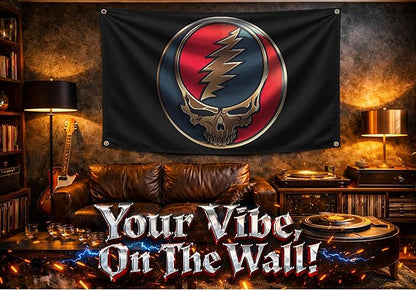 3x5 Feet Grateful Dancing Bears Dead Polyester Flags with 4 Grommets - Skull Single Sided Flag Wall Decor For Outdoor/Indoor Room Man Cave - US Black Boat Flags or Banners Man Cave Skull Funny