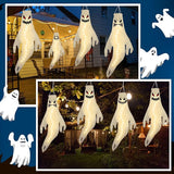 Geefuun 4PCS Warm Light Halloween Fierce Ghost Windsocks Hanging Decorations - 43 Inch Flag Wind Socks for Home Yard Outdoor Decor Party Supplies (Batteries Not Included,No Timer)