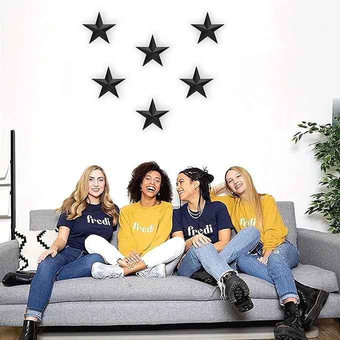 VIVICOMFY 6" 6pieces Per Set Black Metal Barn Star Wall Decor,Texas Stars Art,Metal Stars Rustic Vintage Western Country Farmhouse Home Indoor or Outdoor Decoration