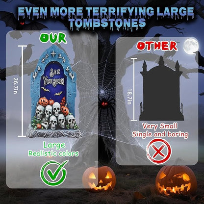 5PCS 26.7X15.7" Large Tombstones Halloween Decorations Garden Signs,Outdoor Cemetery Tombstone Decoration With H Metal Stake,Waterproof Halloween Party Decorations,Outdoor lawn Family Gatherings