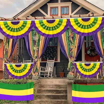 4Pack Graduation Decorations & Mardi Gras 2x4Ft Bunting Flag Purple Green Gold Bunting Banner Party Decor for Fence Porch Outdoor, Class of 2026 Graduation Party Supplies