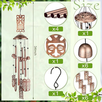 VioraWhite Tiki Wind Chimes Outdoor Decoration for Women Men Mom Wife Grandma Tiki Gifts Memorial Metal Wind Chimes for Outside Indoors, Lawn, Patio, Home, Porch, Yard Decor, Garden Decor