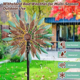 Wind Spinners Outdoor, 360° Metal Windmills for Yard Garden Art Decor, Kinetic Wind Sculptures with 5 Stake for Lawn Patio Outside Ornaments, 13.7" W x 64.3" H (Green+Brown)