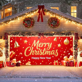 IVN Christmas Garage Door Cover Decoration 13x6ft Sparkling Gold Lettering Confetti Bells and Gifts Merry Christmas Winter Garage Door Banner Home Door Front Yard Decor for Xmas Eve Holiday Outdoor