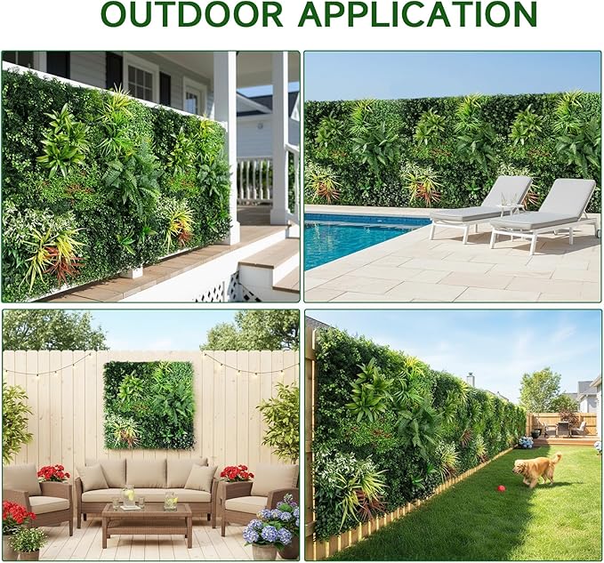 Artificial Plant Wall Panels, 40"x 40" Greenery Boxwood Panels with UV Protection, Faux Grass Ivy Privacy Screen Fence, Grass Wall Backdrop for Indoor Outdoor Garden Backyard Decor