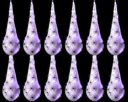 12 Pack Halloween Spider Hanging Egg Sacks Halloween Spider Sacks Decoration Large Props White Webs for Yard Haunted House Lawn Tree Outdoor Party Decor(Purple)