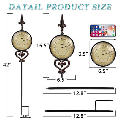 Cast Iron Thermometer Decorative Garden Stakes, Metal Thermometer for Patio Outdoor Decor and Yard Lawn Decorations