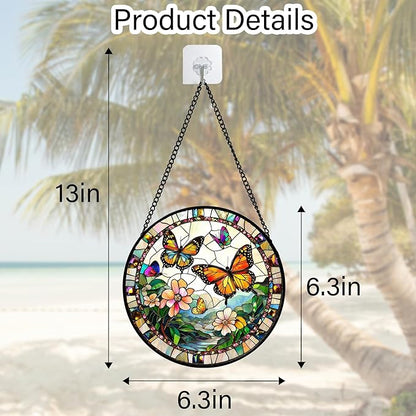 DASTOLL Stained Glass Window Hanging, Butterflies Flying in The Sky Suncatcher for Doors Home Sun Catchers Decoration and Christmas, Mother's Day Birthday Gifts for Women, Men, and Mom 6.3 in
