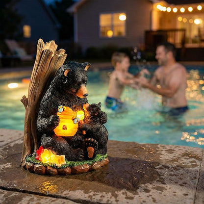Candieslife Solar Bear Garden Statue with Glowing Beehive & Cub - Outdoor LED Figurine Decor for Patio, Lawn, Yard Art - Unique Mother's Day Housewarming Gift for Women, Mom, Grandma