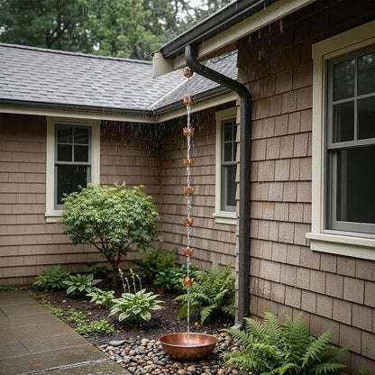 Topadorn 8.5 FT Metal Lotus Rain Chain with 11 Tulip Shaped Copper Cups for Outdoor Home Garden Decor Replacement for Gutter Downspouts, Divert Water and Home Display
