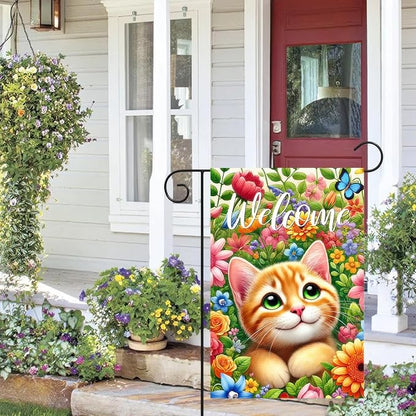 BlissYard Spring Cat Garden Flag 12x18 Inches Double Sided Cute Colorful Floral Sunflower Butterfly Welcome Yard Flags Summer Seasonal Flower for Outside Decor Home Farmhouse Holiday Decorations