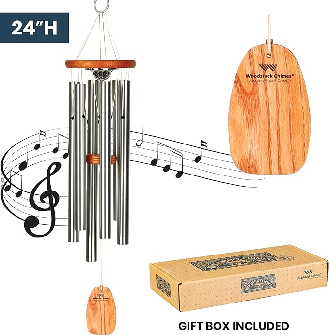 Woodstock Chimes Signature Collection Woodstock Memorial Chime 24'' Amazing Grace Wind Chime Inspirational and Memorial Wind Chimes for Outdoor, Patio, Home or Garden Décor Sympathy Bereavement (AGMU)