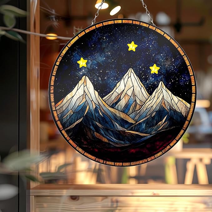 Mountain Night Acrylic Suncatcher Ornamet Sun Catchers Indoor Windown Suncatchers for Windows Hanging Christmas Suncatchers Window Decor Outdoor